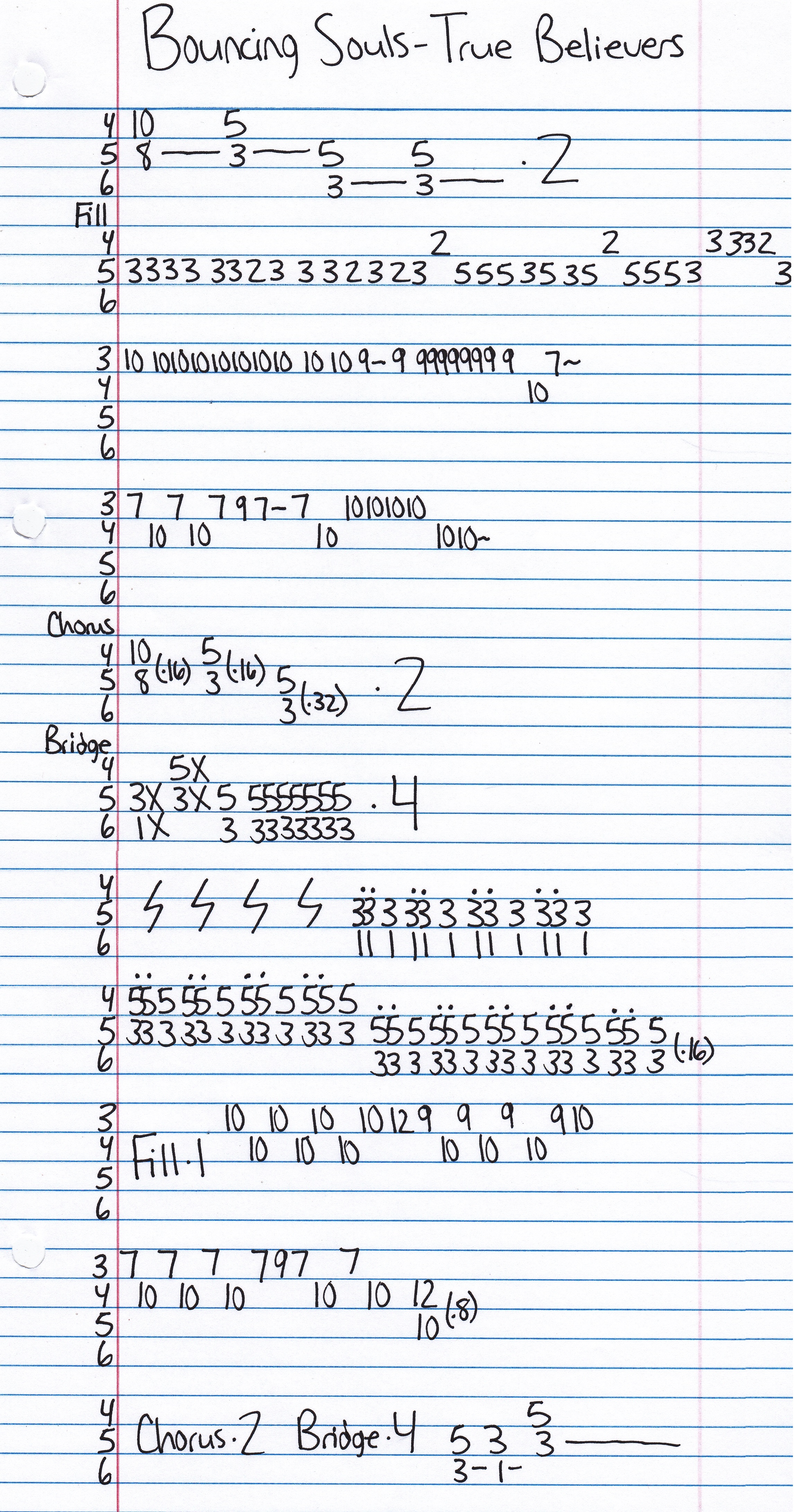 High quality guitar tab for True Believers by Bouncing Souls off of the album How I Spent My Summer Vacation. ***Complete and accurate guitar tab!***